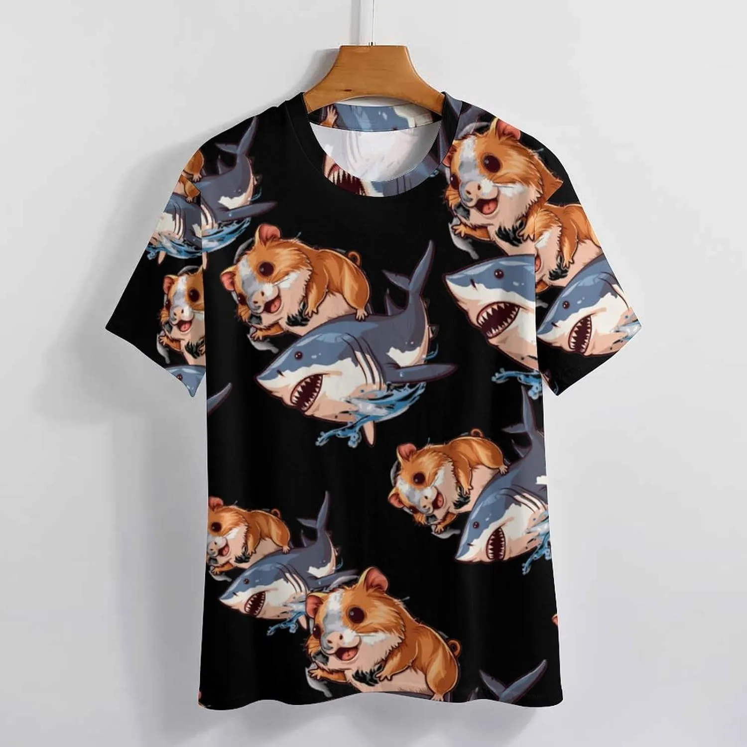 Funny Guinea Pig Riding Shark Men's T-Shirts Short Sleeve Tee Hawaiian Shirt Summer Tops Casual Workout Shirts
