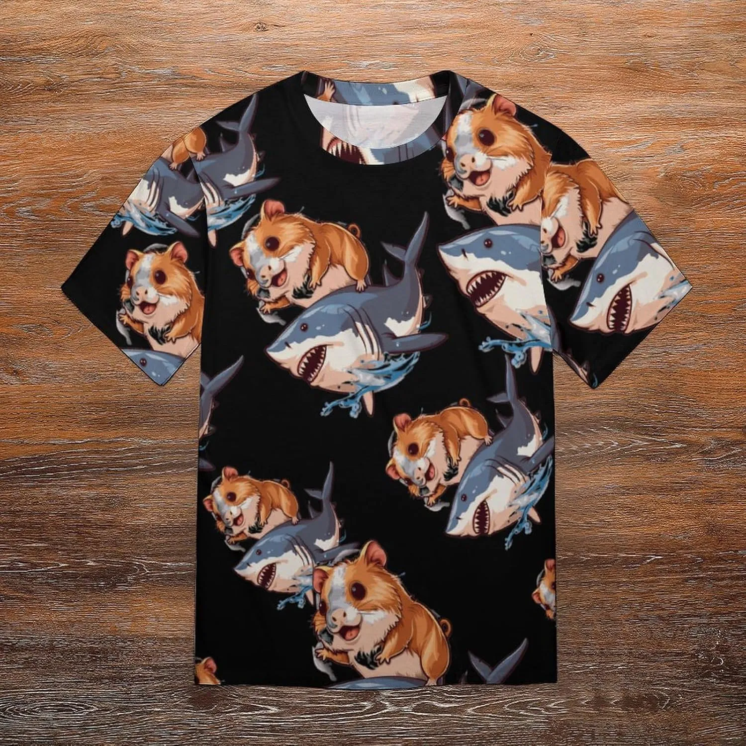 Funny Guinea Pig Riding Shark Men's T-Shirts Short Sleeve Tee Hawaiian Shirt Summer Tops Casual Workout Shirts