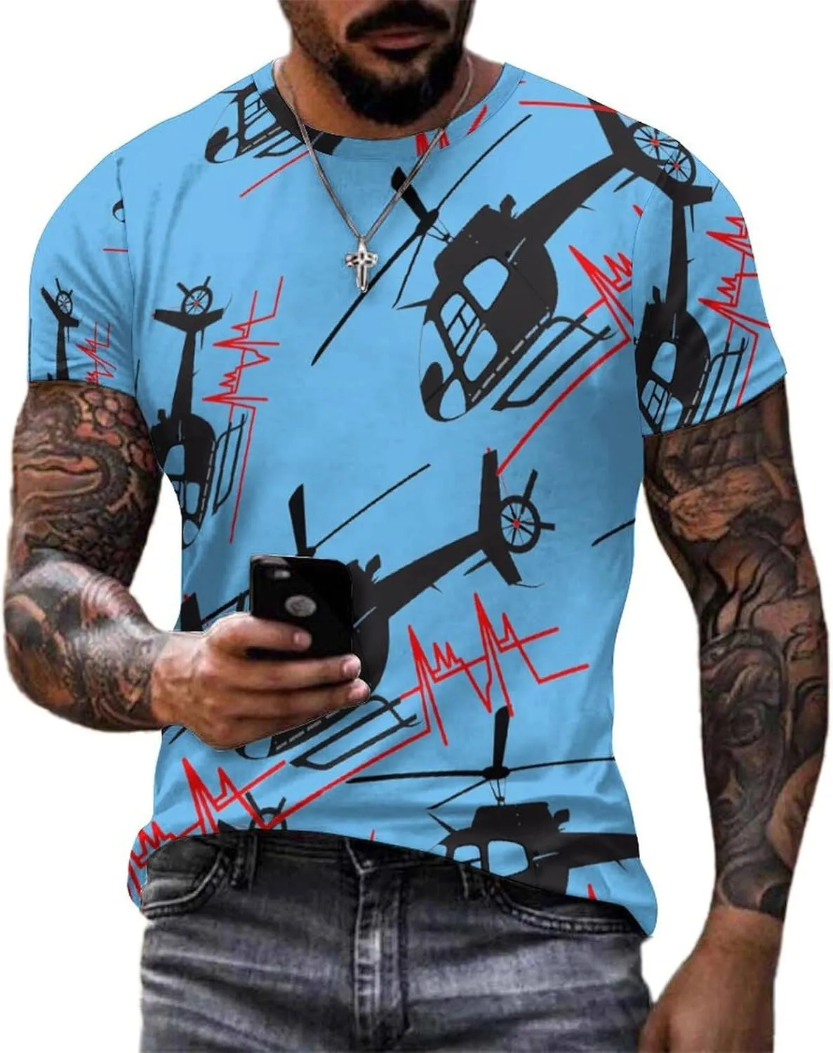 Funny Helicopter Pilot Men's T-Shirts Short Sleeve Tee Hawaiian Shirt Summer Tops Casual Workout Shirts