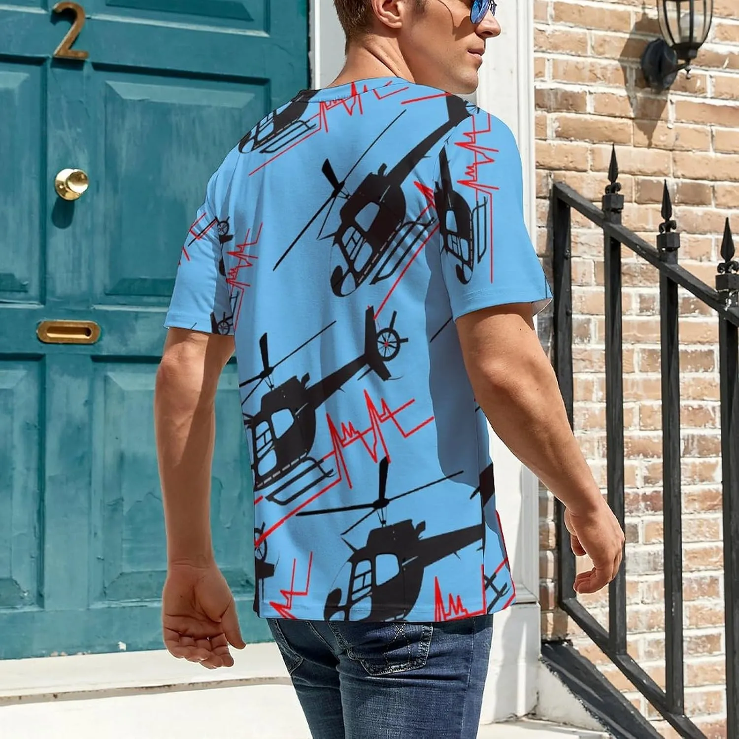 Funny Helicopter Pilot Men's T-Shirts Short Sleeve Tee Hawaiian Shirt Summer Tops Casual Workout Shirts