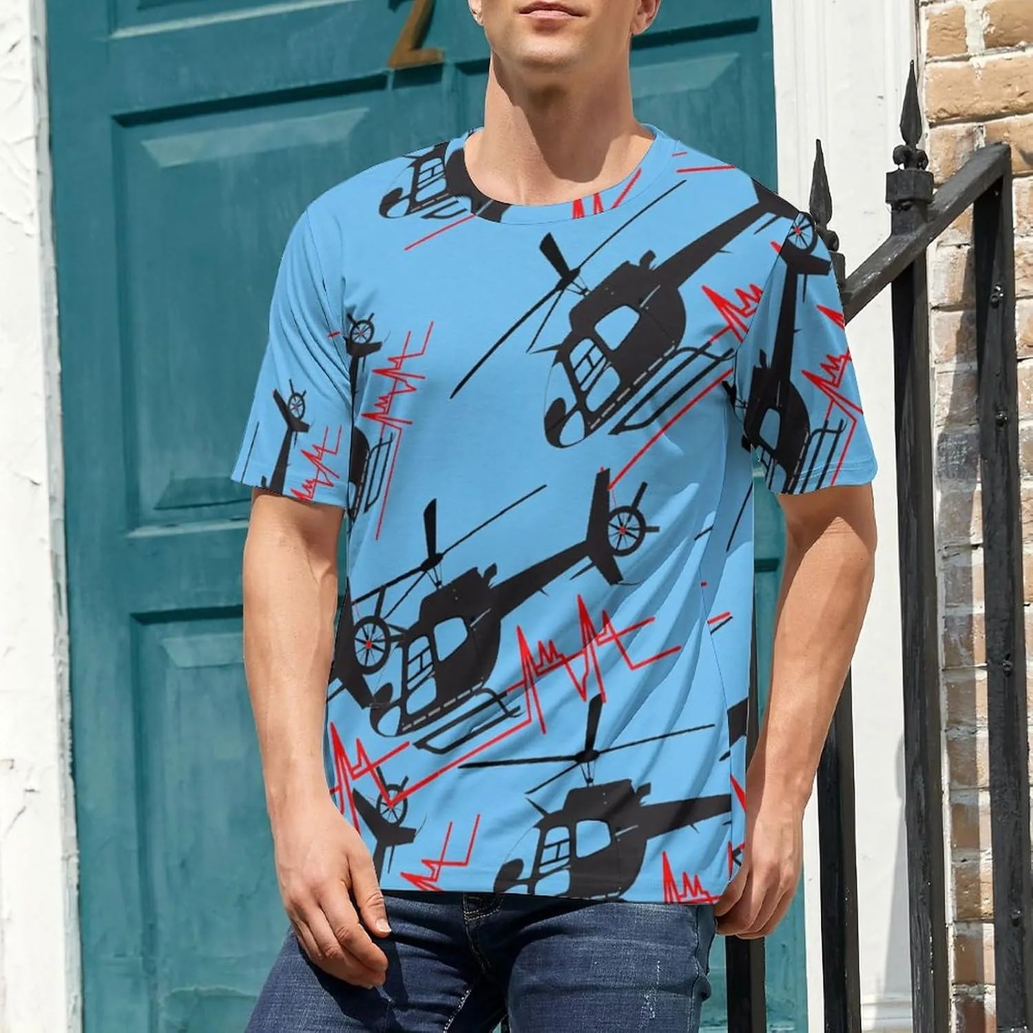 Funny Helicopter Pilot Men's T-Shirts Short Sleeve Tee Hawaiian Shirt Summer Tops Casual Workout Shirts
