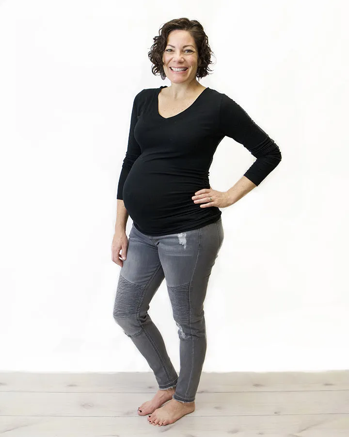 Grace & Lace Mid-Rise Distressed Denim Moto Jeggings in Grey Denim