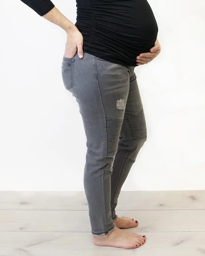 Grace & Lace Mid-Rise Distressed Denim Moto Jeggings in Grey Denim