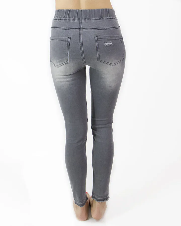 Grace & Lace Mid-Rise Distressed Denim Moto Jeggings in Grey Denim