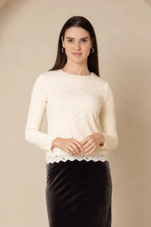 Ivory Floral Scalloped Top