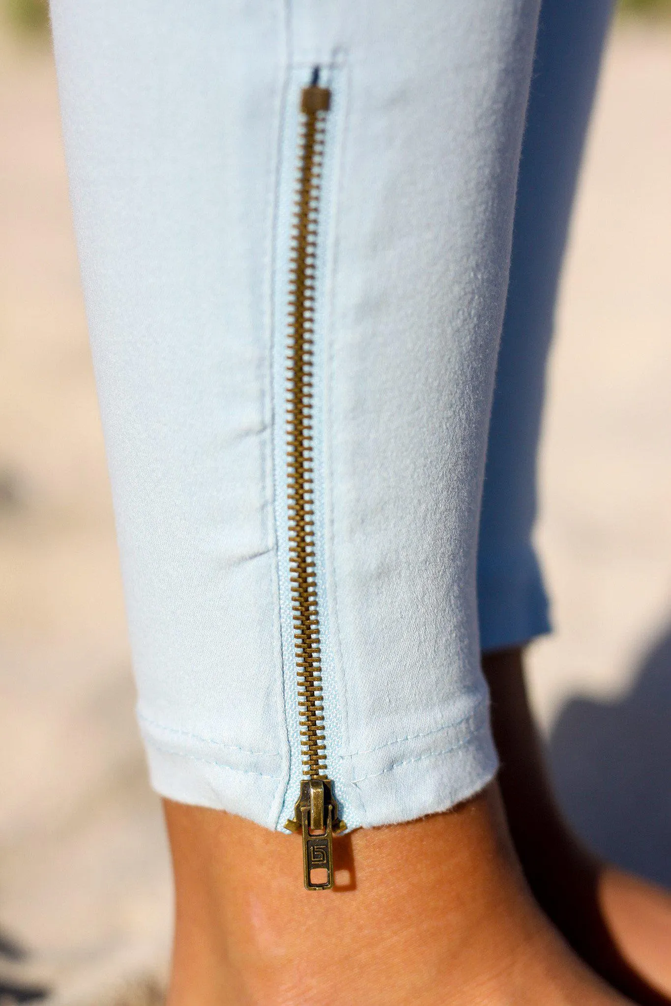 Light Blue Moto Jeggings with Ankle Zippers