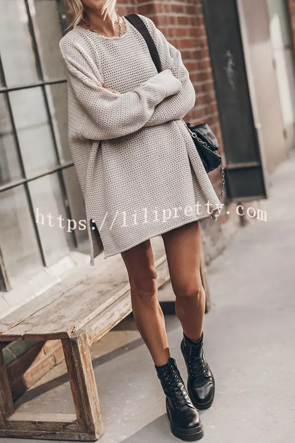 Lilipretty Cup of Cozy Knit Oversized Slit Side Sweater