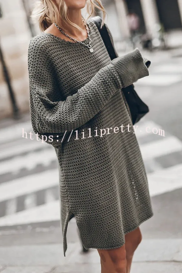 Lilipretty Cup of Cozy Knit Oversized Slit Side Sweater