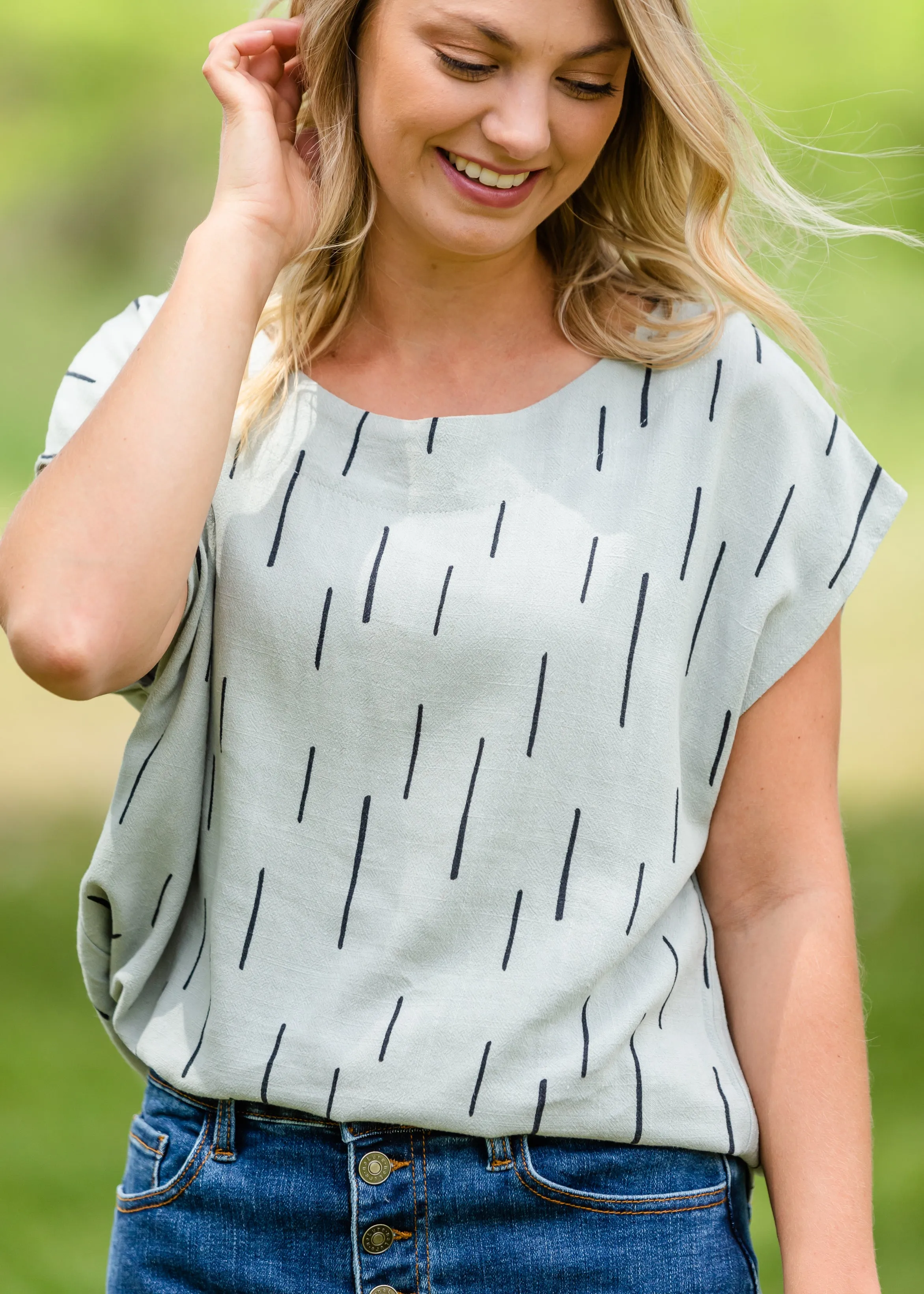 Linen Line Print Short Sleeve Top - FINAL SALE