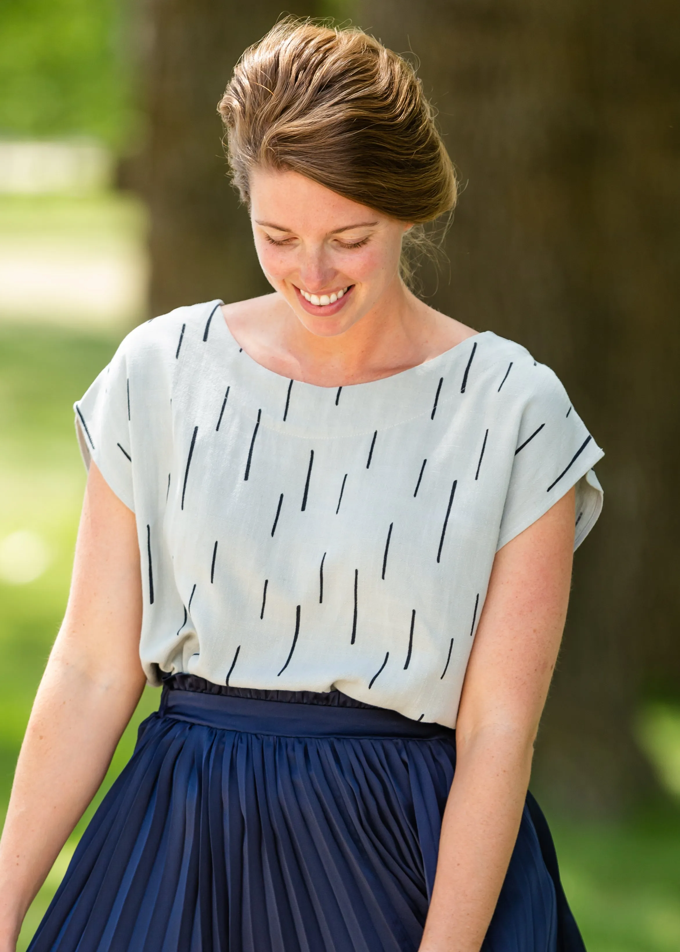 Linen Line Print Short Sleeve Top - FINAL SALE