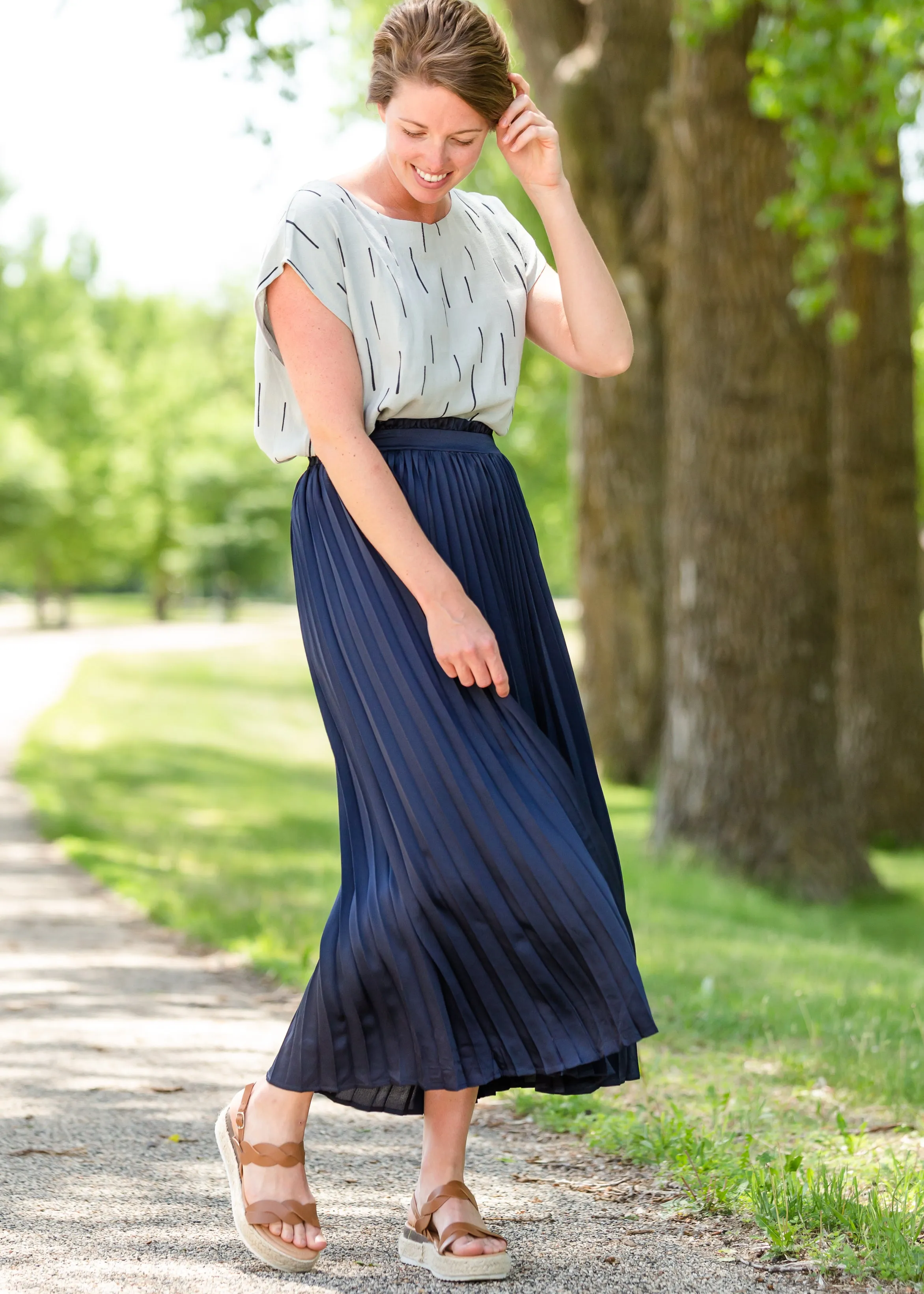 Linen Line Print Short Sleeve Top - FINAL SALE