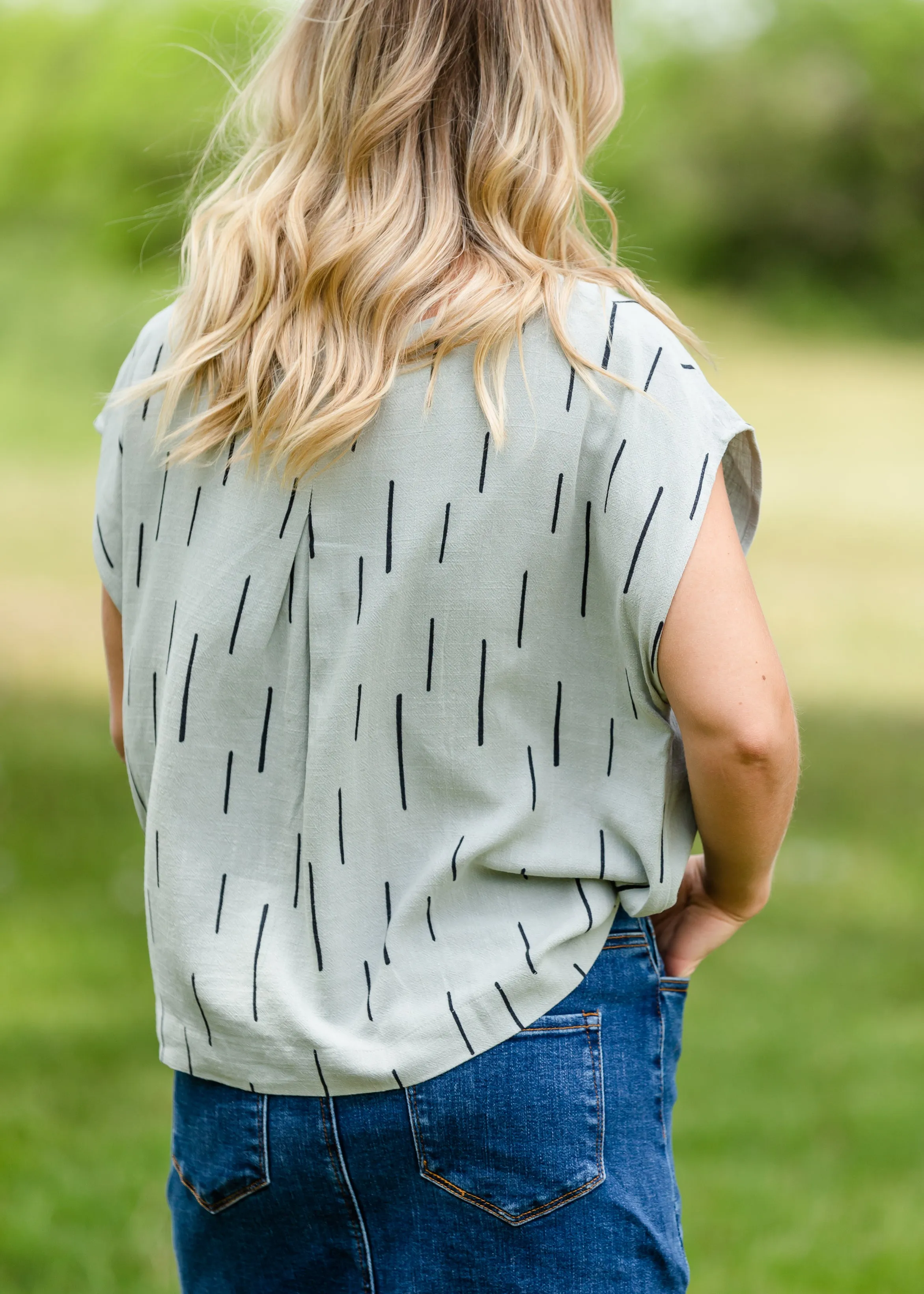 Linen Line Print Short Sleeve Top - FINAL SALE