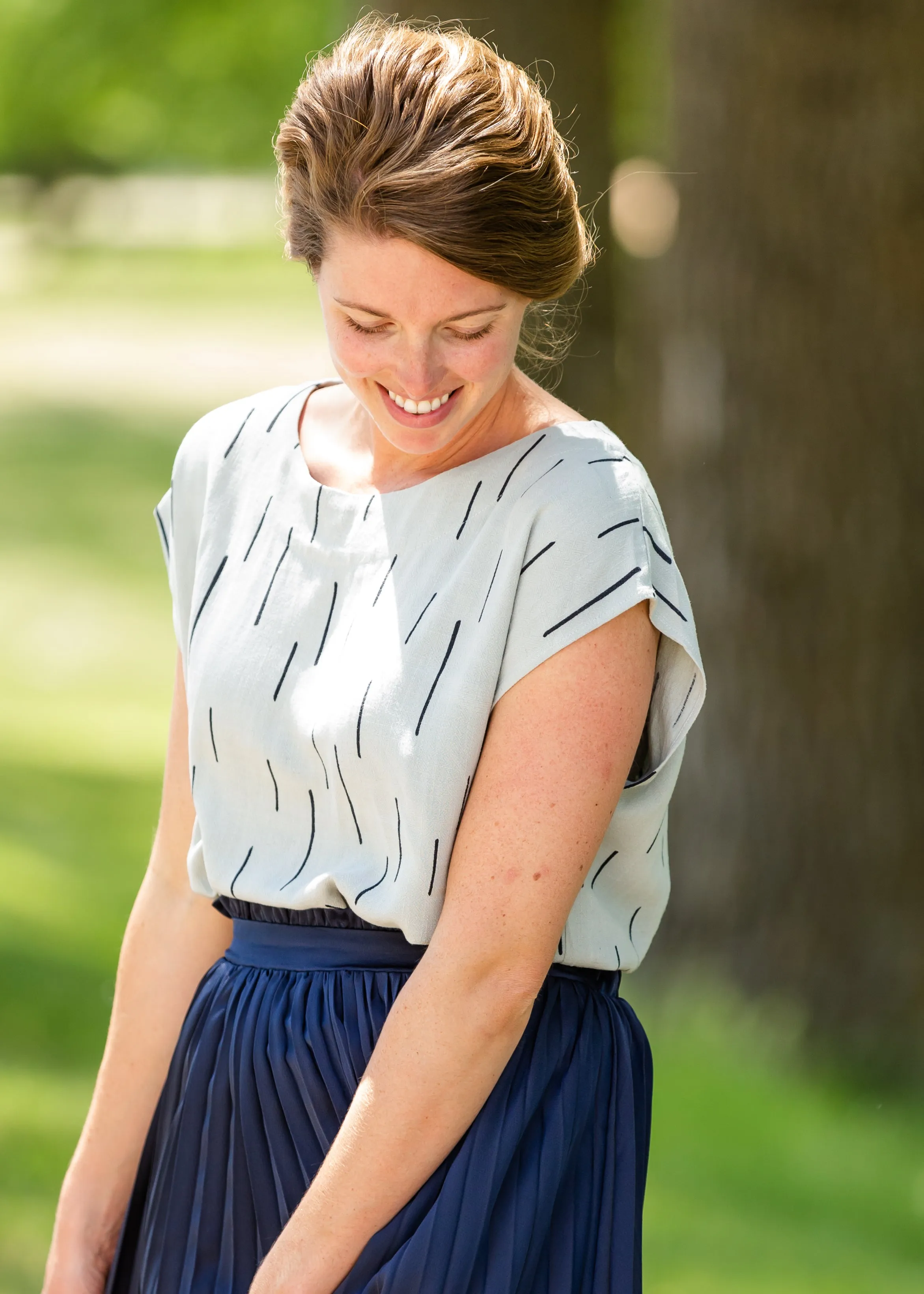Linen Line Print Short Sleeve Top - FINAL SALE