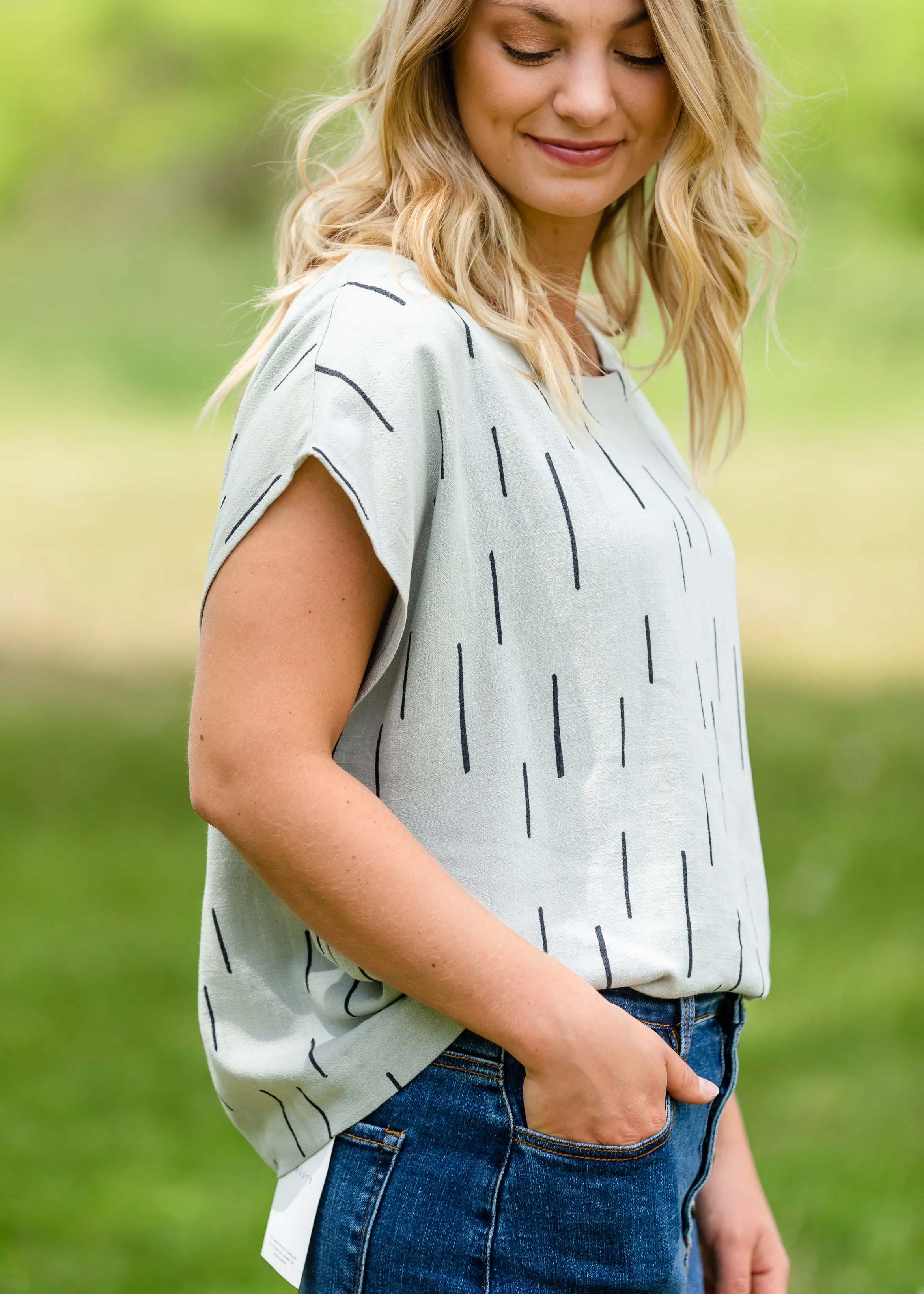 Linen Line Print Short Sleeve Top - FINAL SALE