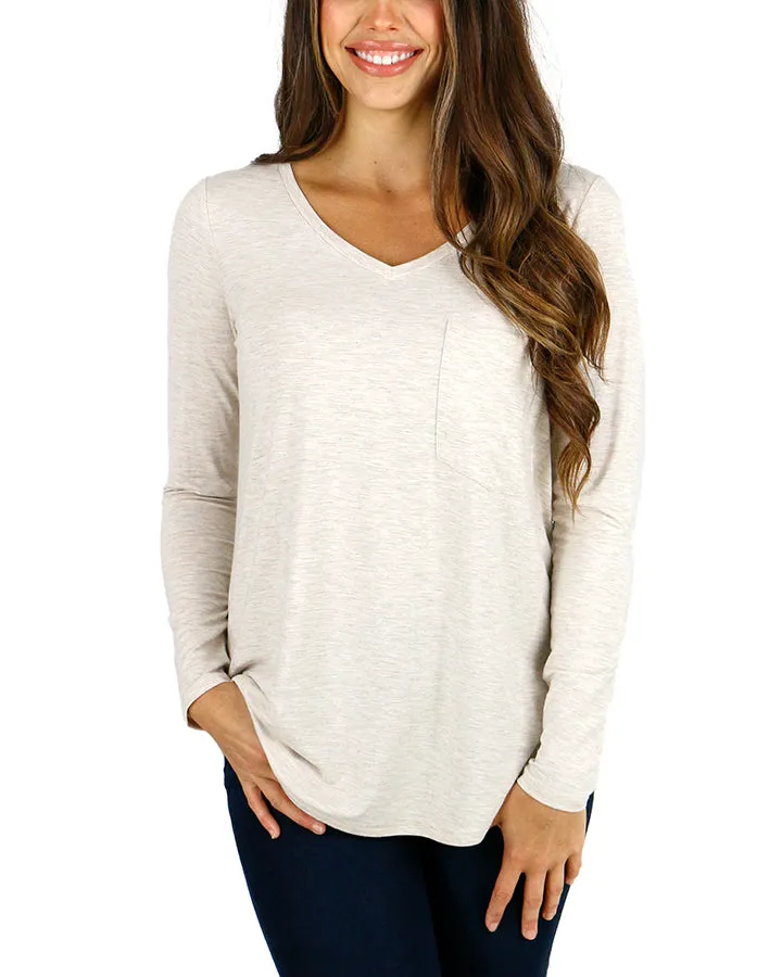 Long Sleeve Perfect Pocket Tee in Oatmeal
