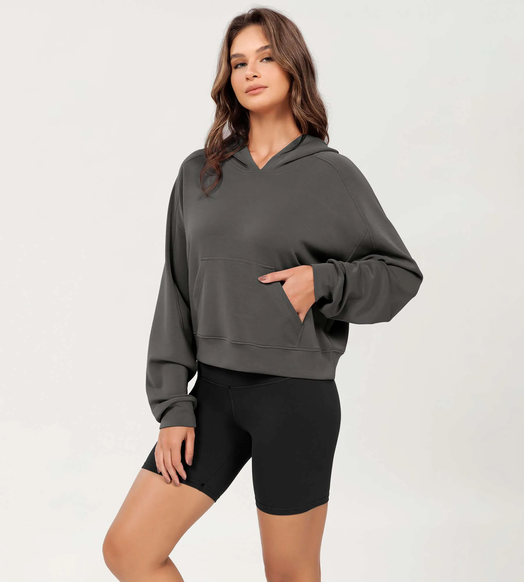 Modal Soft Oversized Long Sleeve Cropped Hoodie