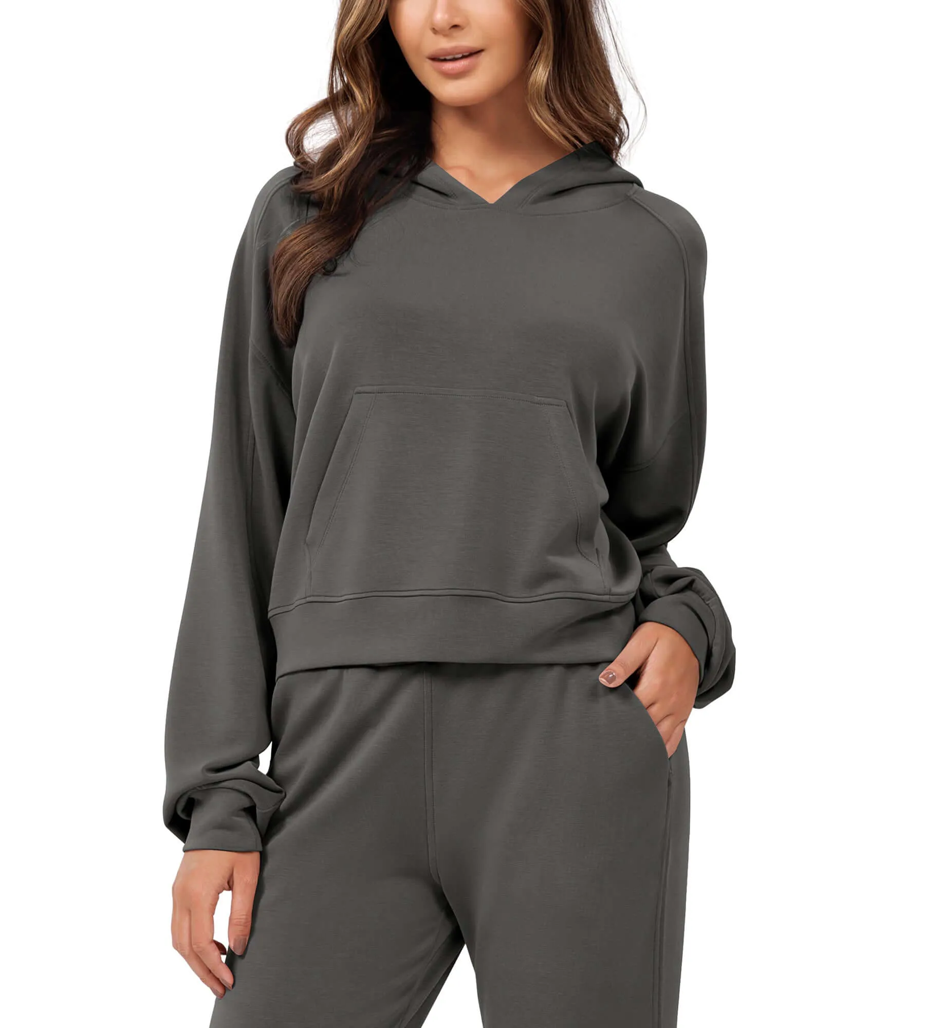 Modal Soft Oversized Long Sleeve Cropped Hoodie