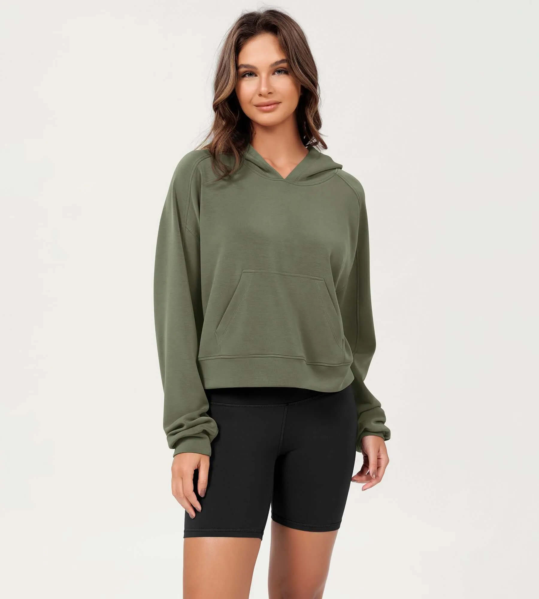 Modal Soft Oversized Long Sleeve Cropped Hoodie