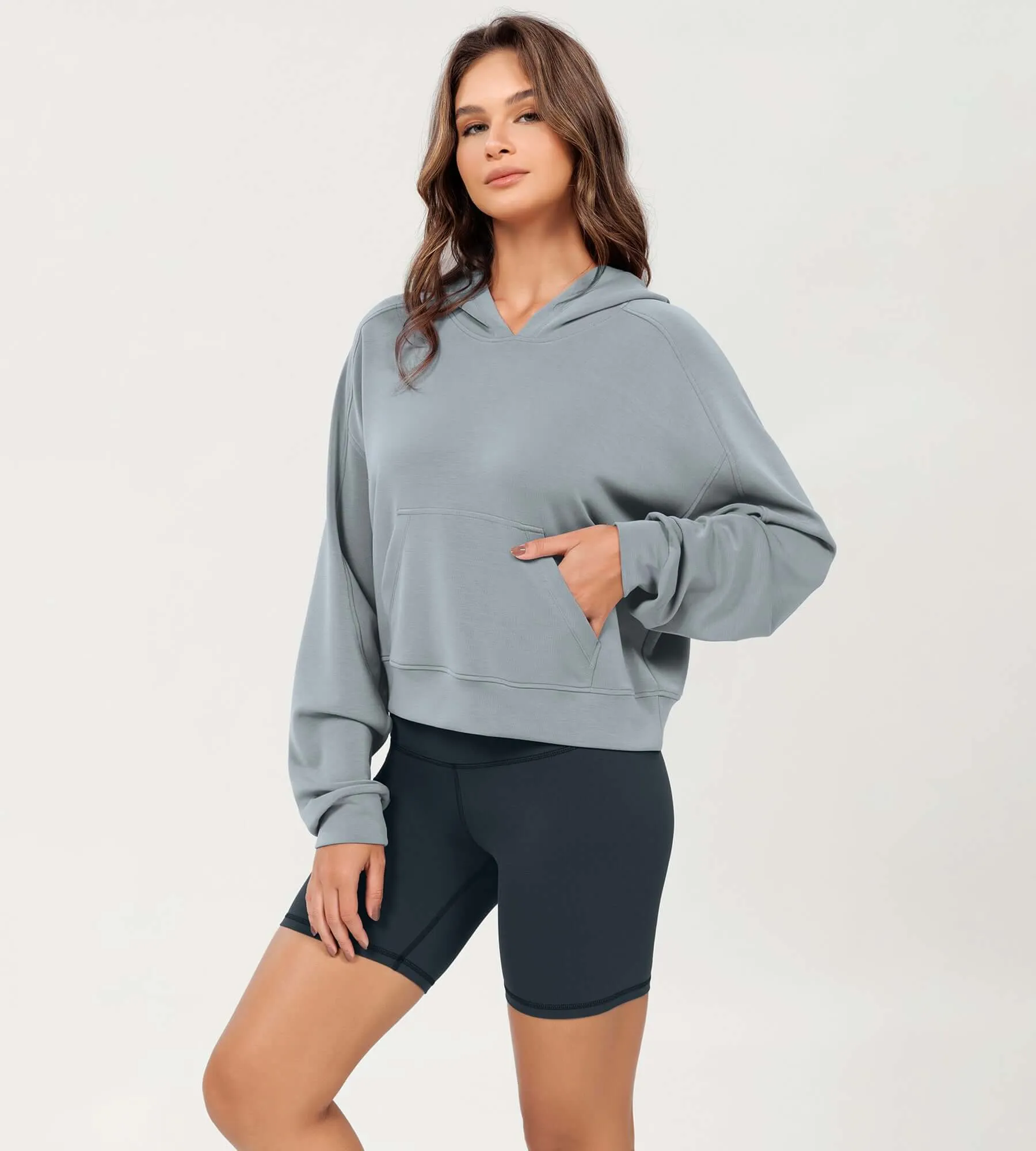 Modal Soft Oversized Long Sleeve Cropped Hoodie
