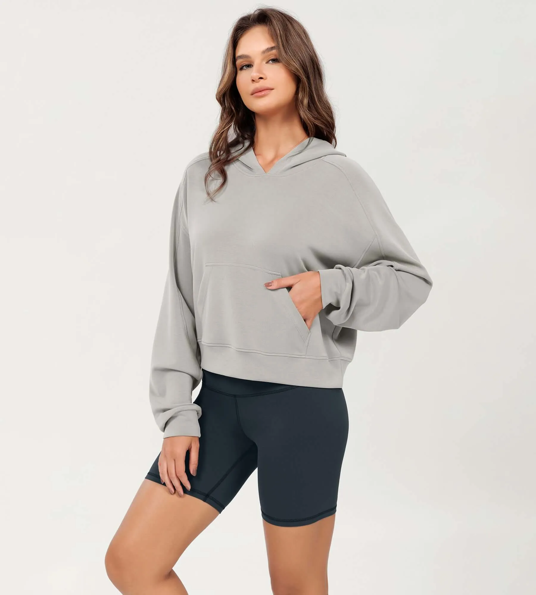 Modal Soft Oversized Long Sleeve Cropped Hoodie