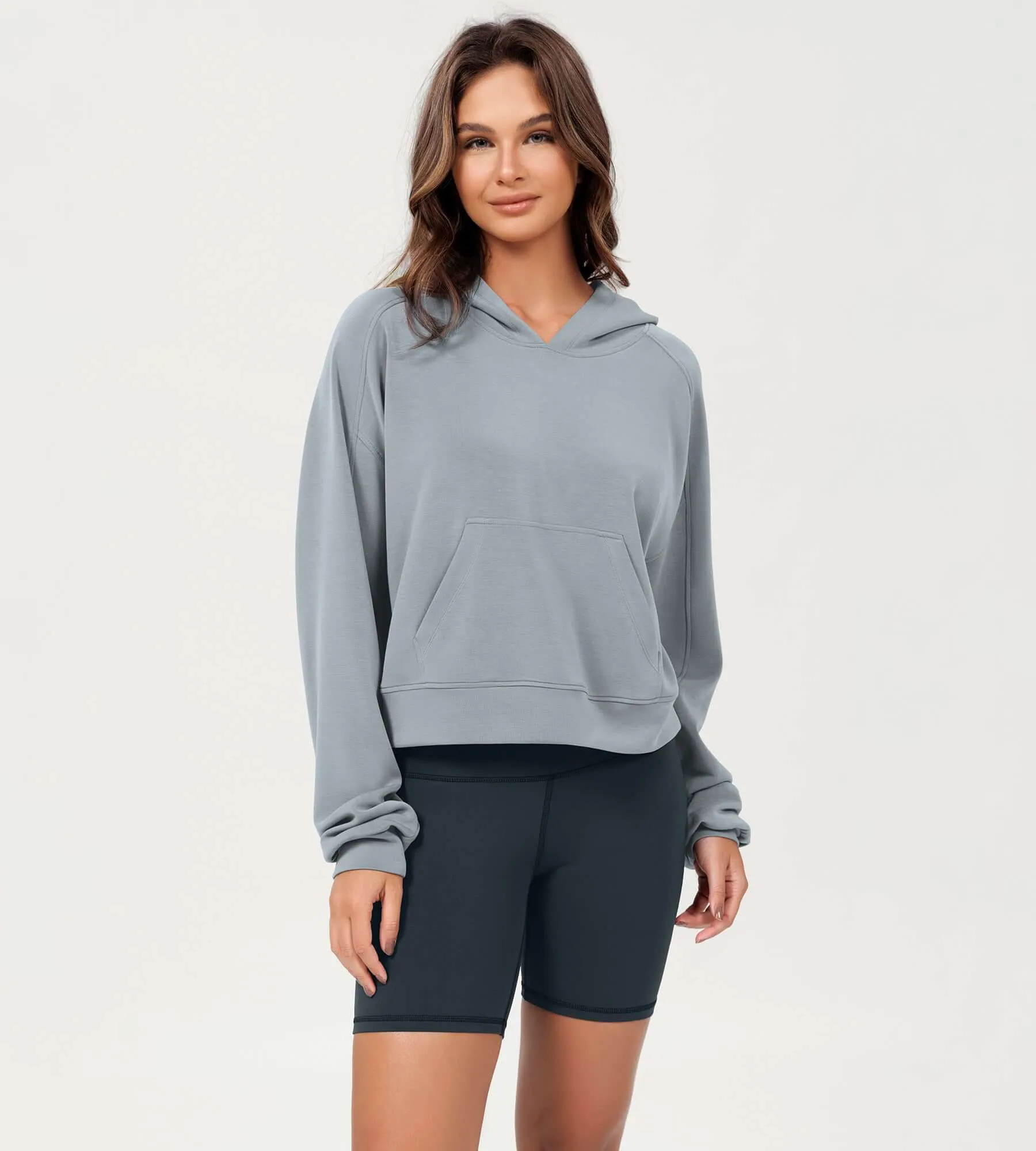 Modal Soft Oversized Long Sleeve Cropped Hoodie