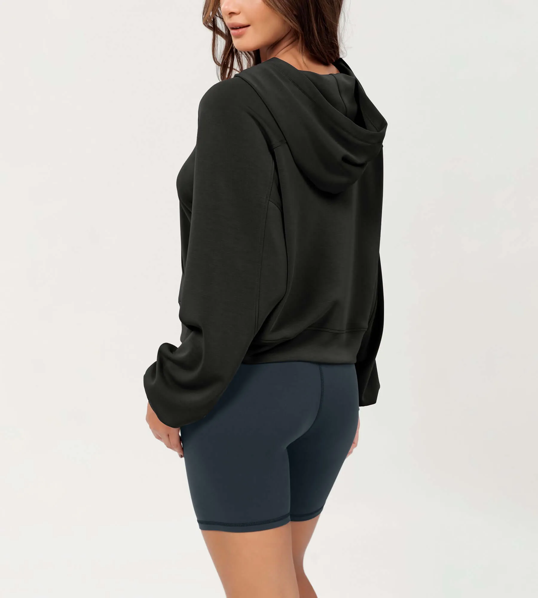 Modal Soft Oversized Long Sleeve Cropped Hoodie