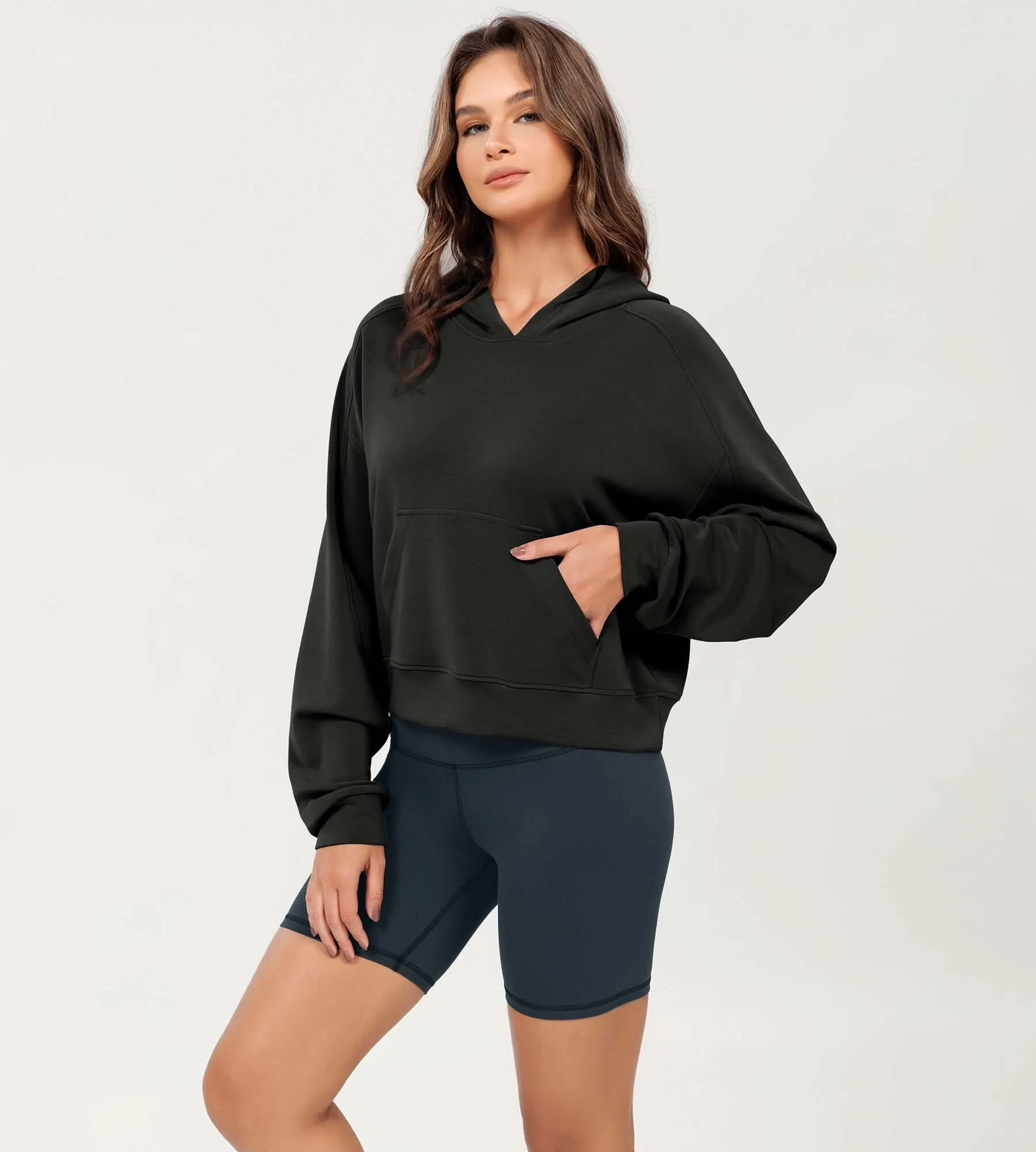 Modal Soft Oversized Long Sleeve Cropped Hoodie
