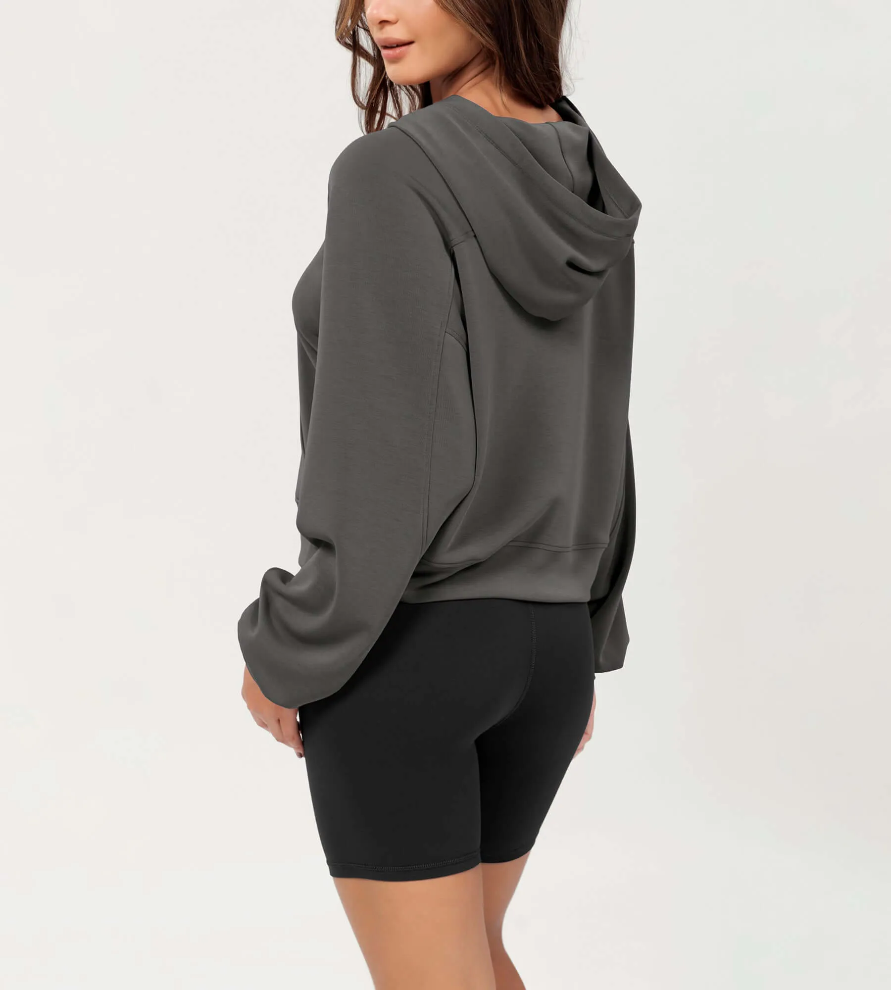 Modal Soft Oversized Long Sleeve Cropped Hoodie