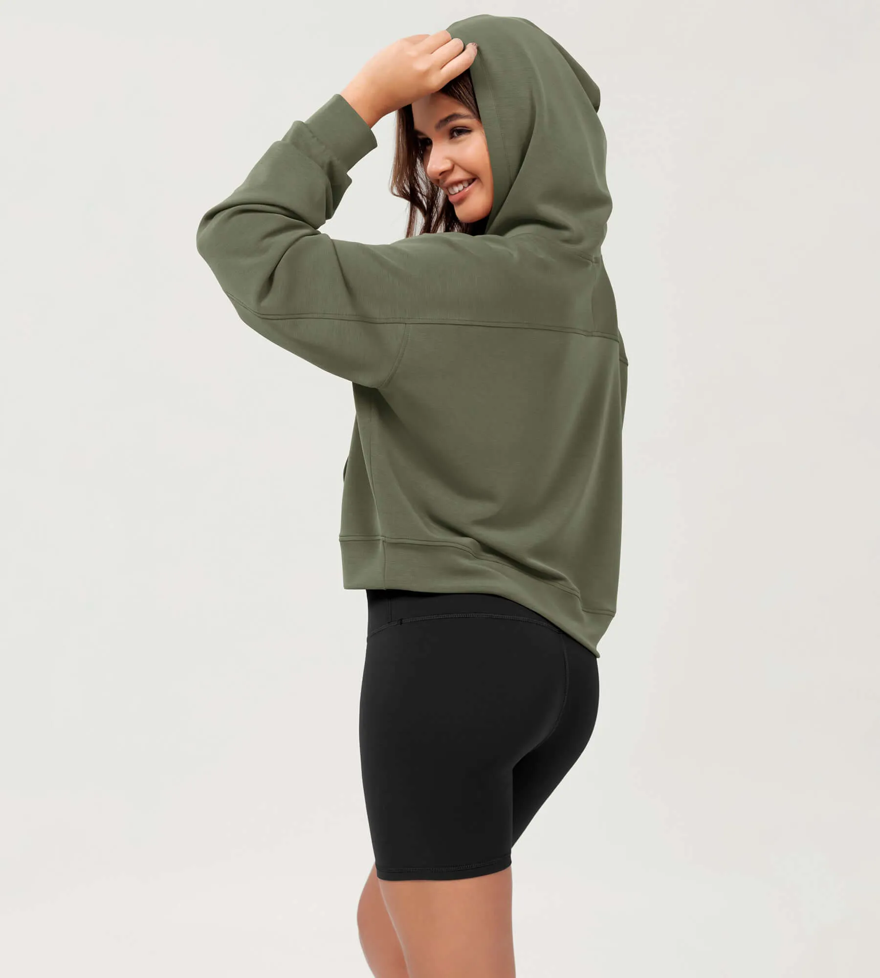 Modal Soft Oversized Long Sleeve Cropped Hoodie