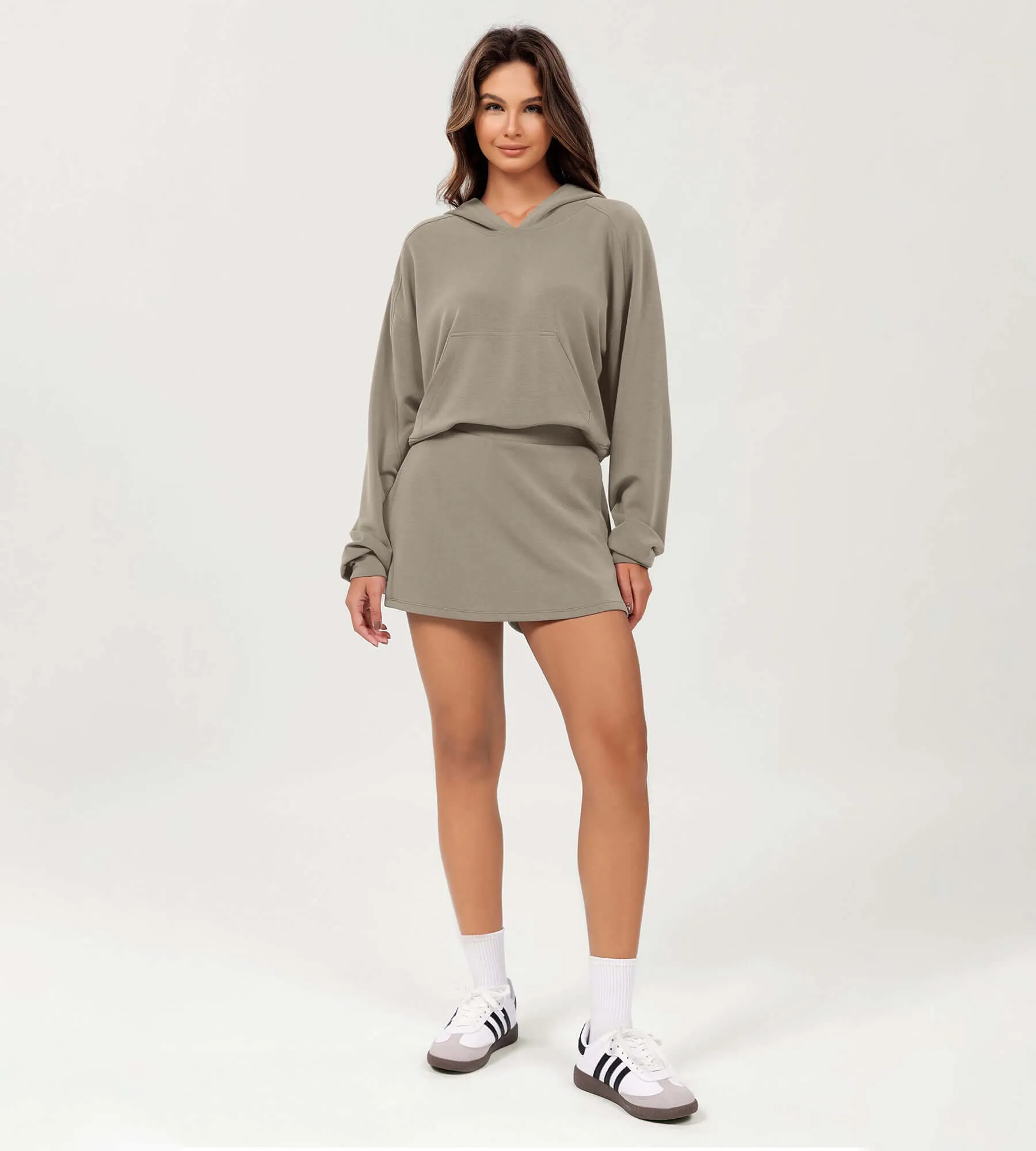 Modal Soft Oversized Long Sleeve Cropped Hoodie