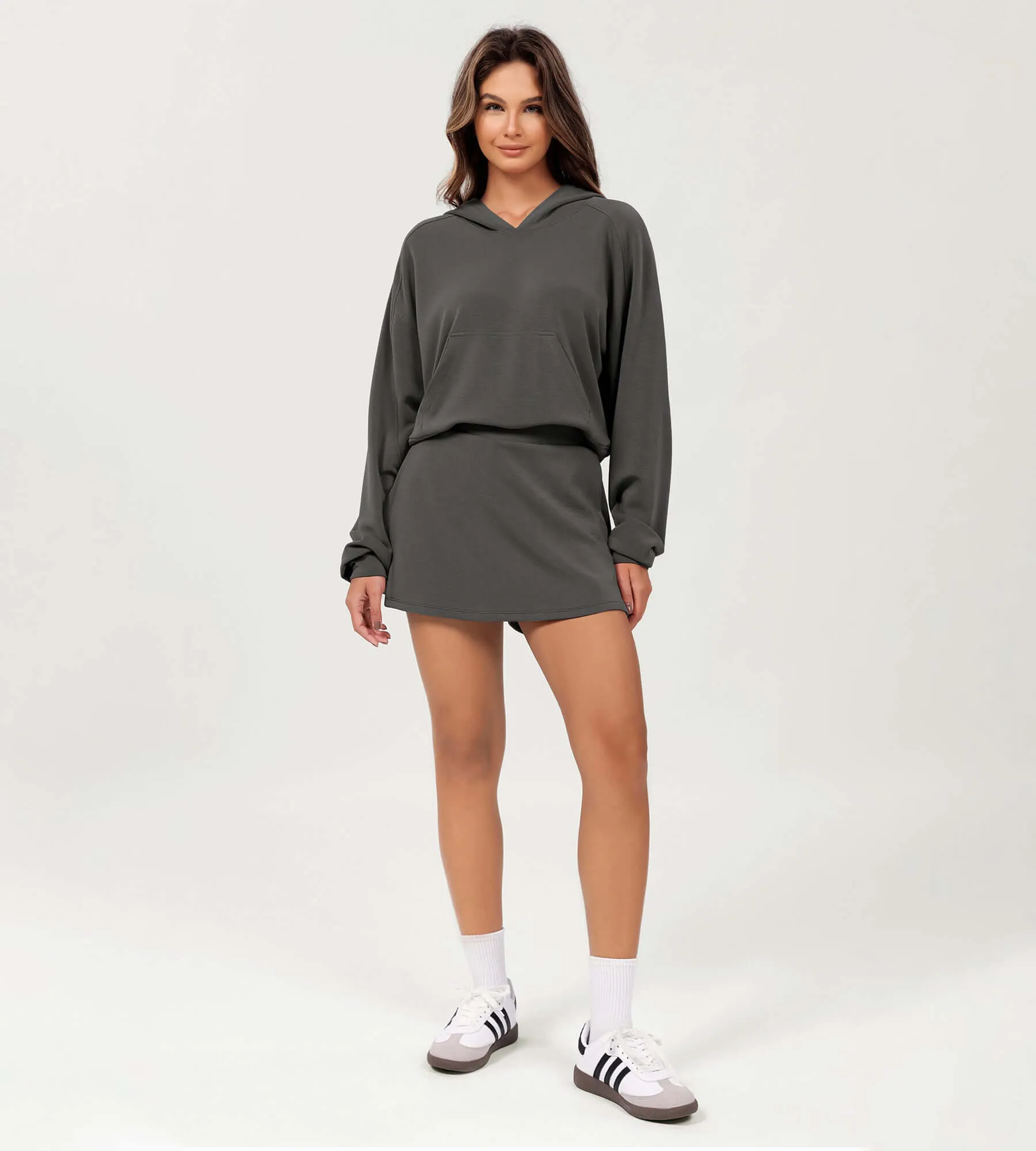 Modal Soft Oversized Long Sleeve Cropped Hoodie