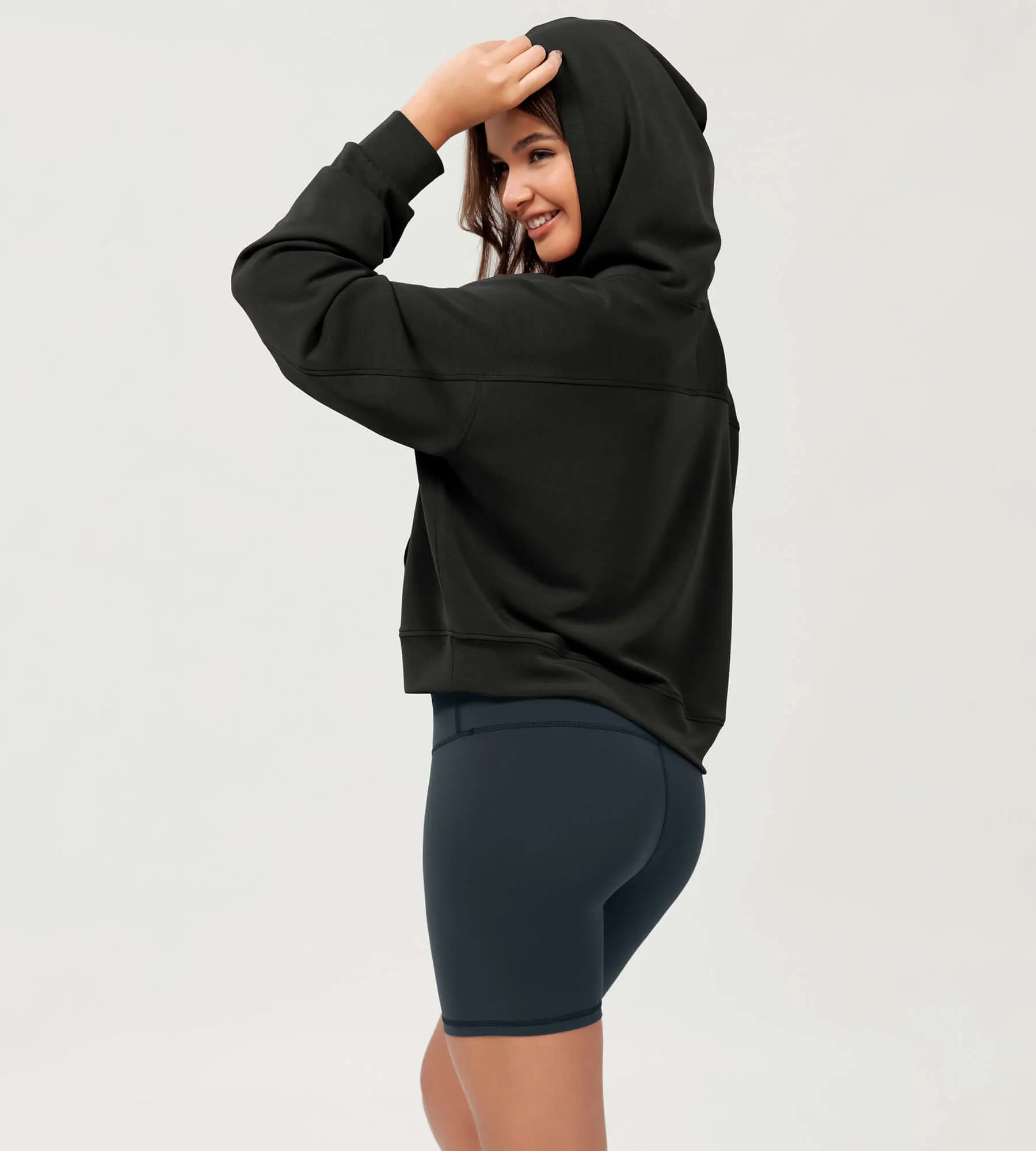 Modal Soft Oversized Long Sleeve Cropped Hoodie