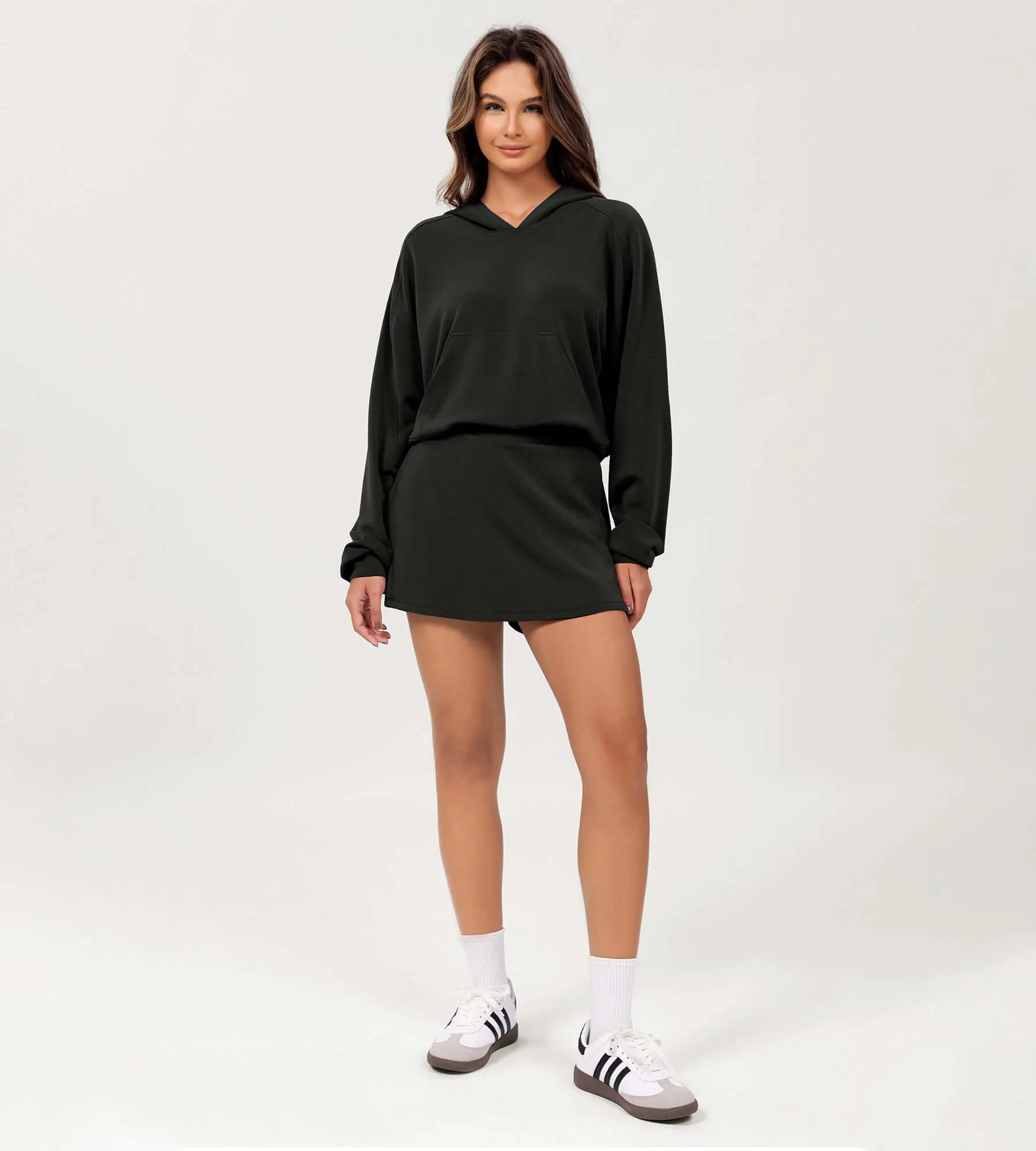 Modal Soft Oversized Long Sleeve Cropped Hoodie