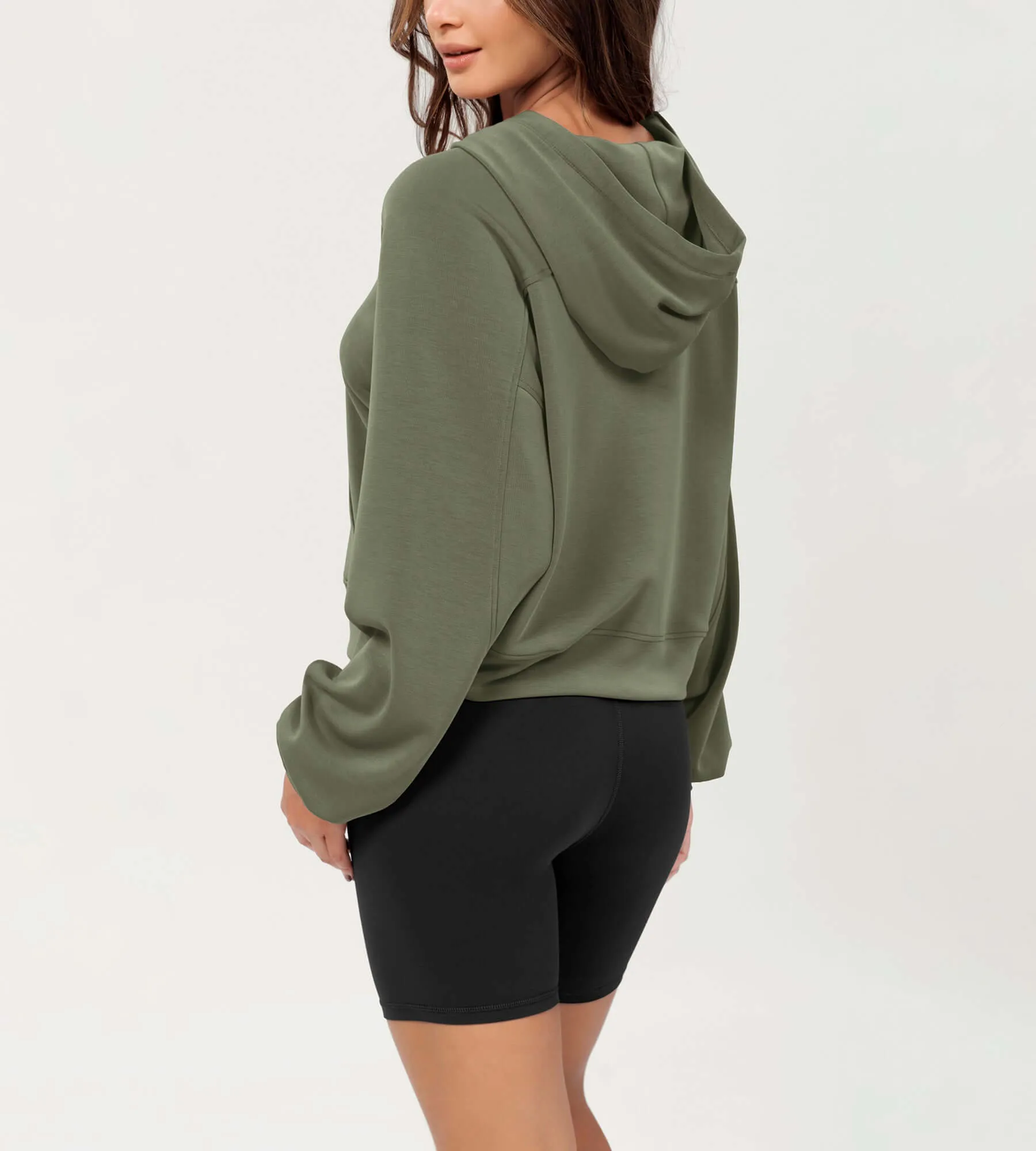 Modal Soft Oversized Long Sleeve Cropped Hoodie