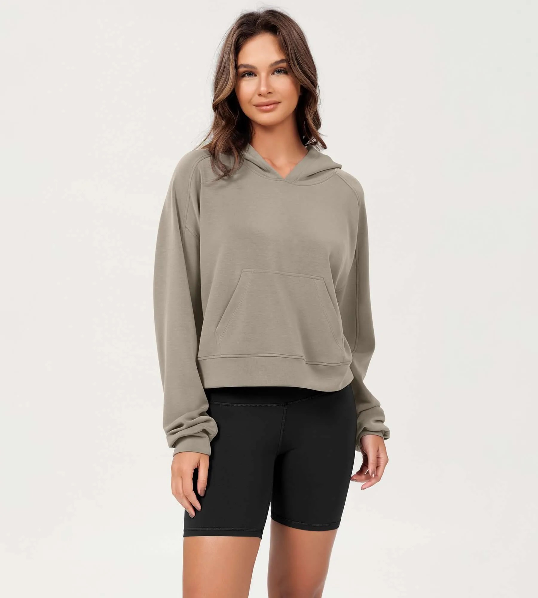 Modal Soft Oversized Long Sleeve Cropped Hoodie