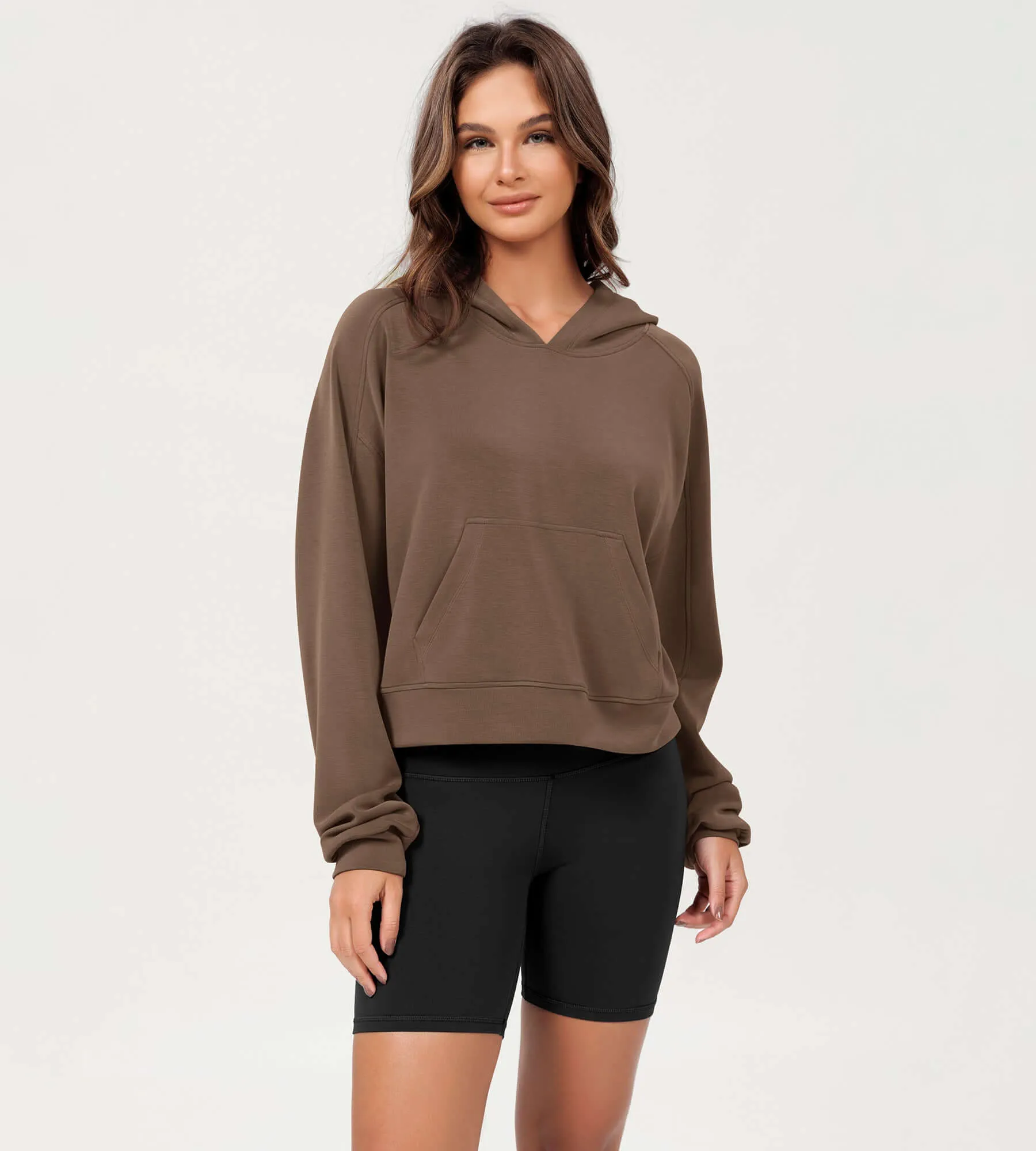 Modal Soft Oversized Long Sleeve Cropped Hoodie