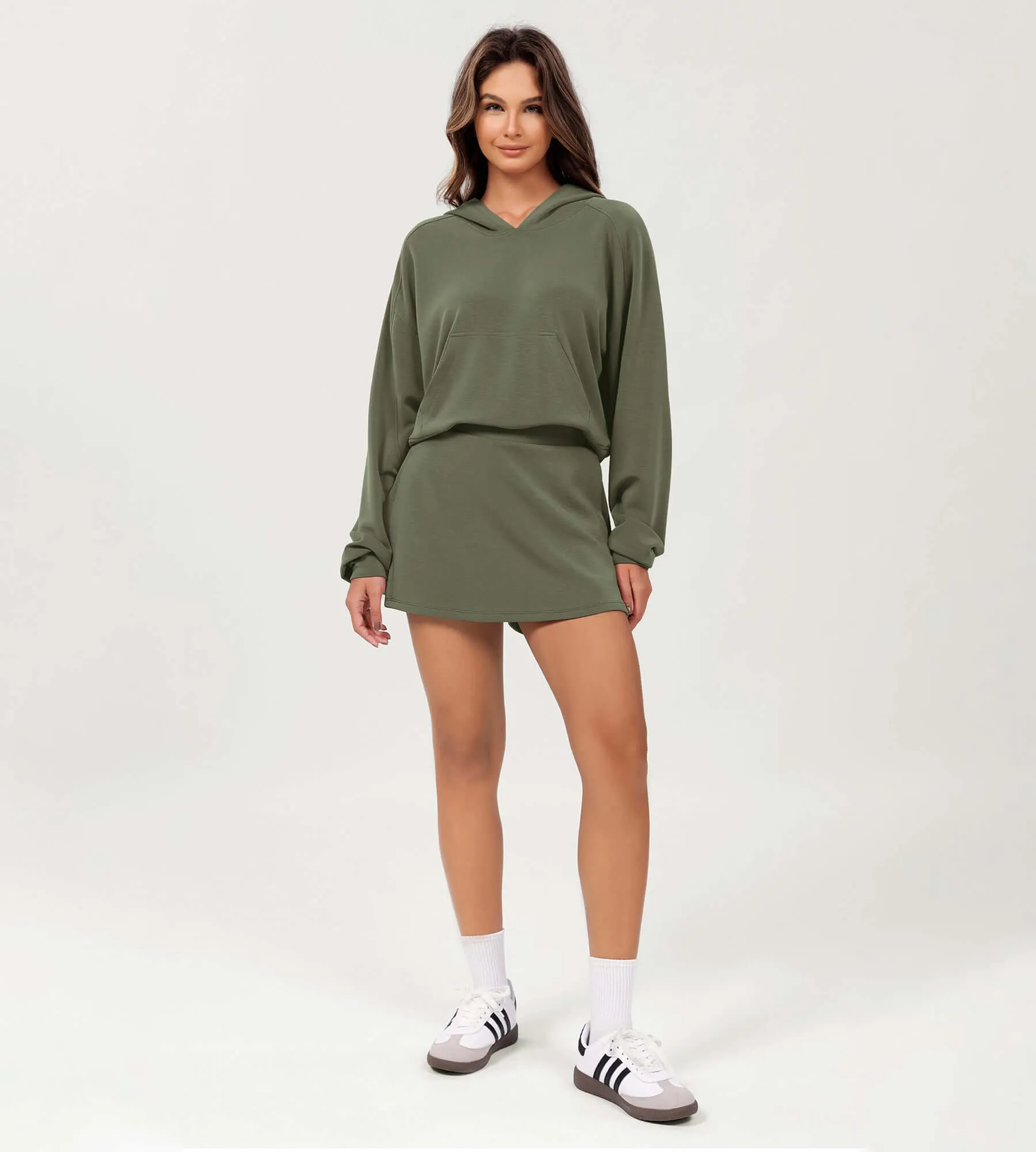 Modal Soft Oversized Long Sleeve Cropped Hoodie