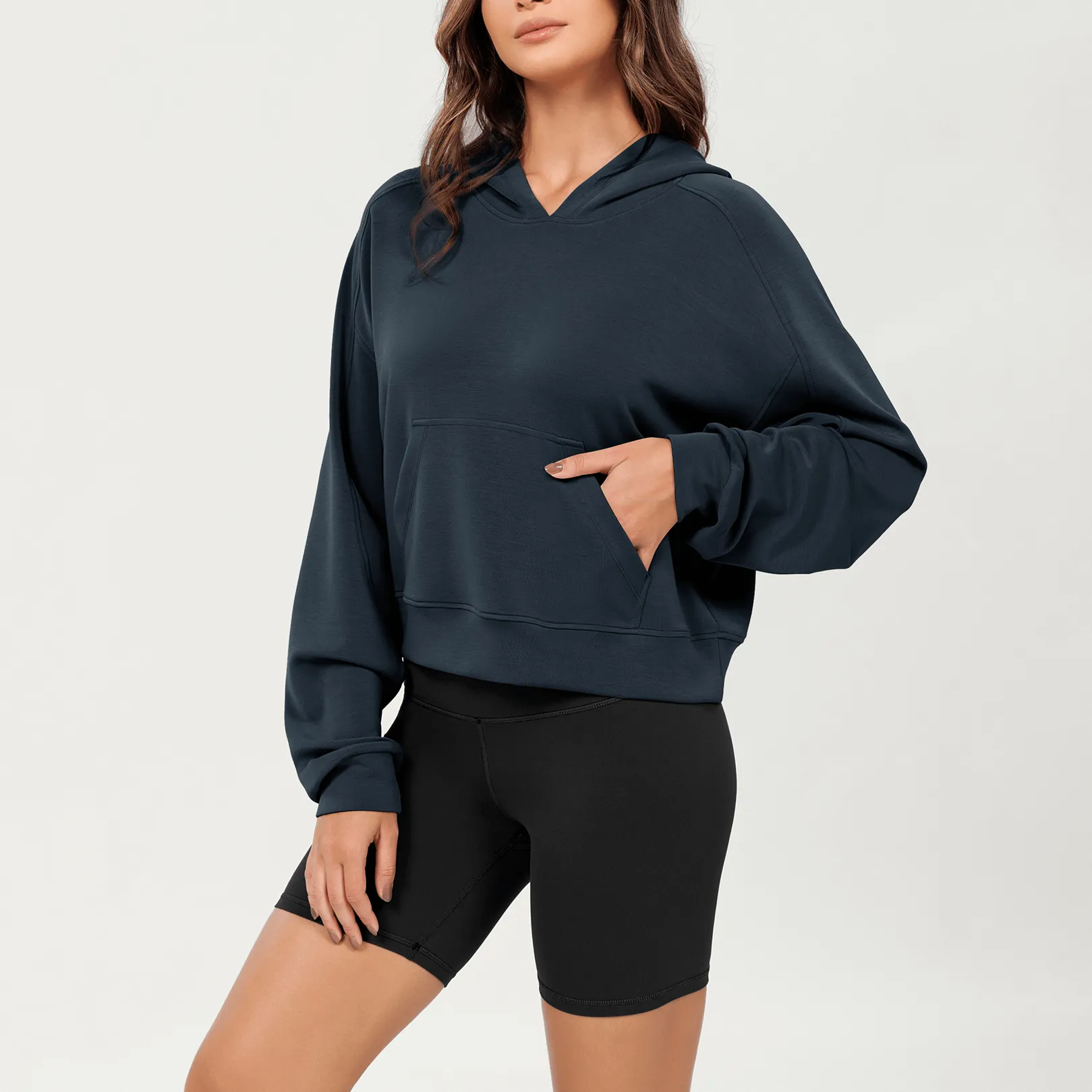 Modal Soft Oversized Long Sleeve Cropped Hoodie