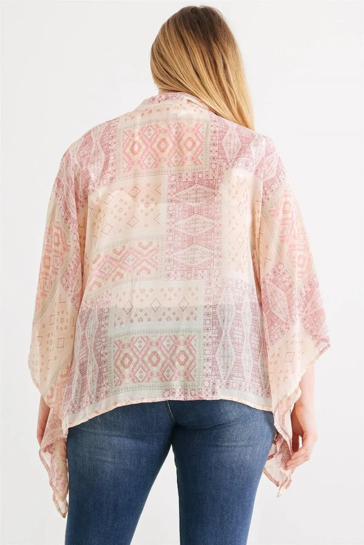 Plus Size Berry Boho Tribal Print Chiffon Kimono Cover Up