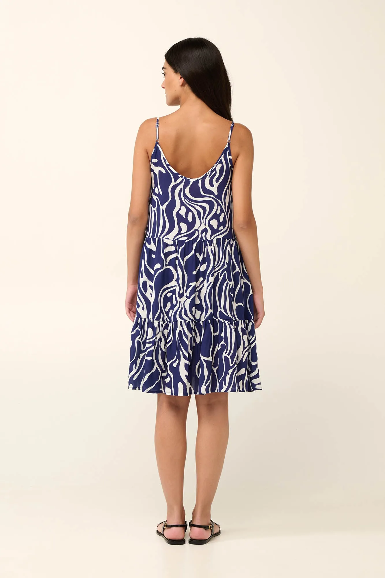 Poplin Blue Abstract Print Summer Dress with Straps By Vamp - S-2XL( )