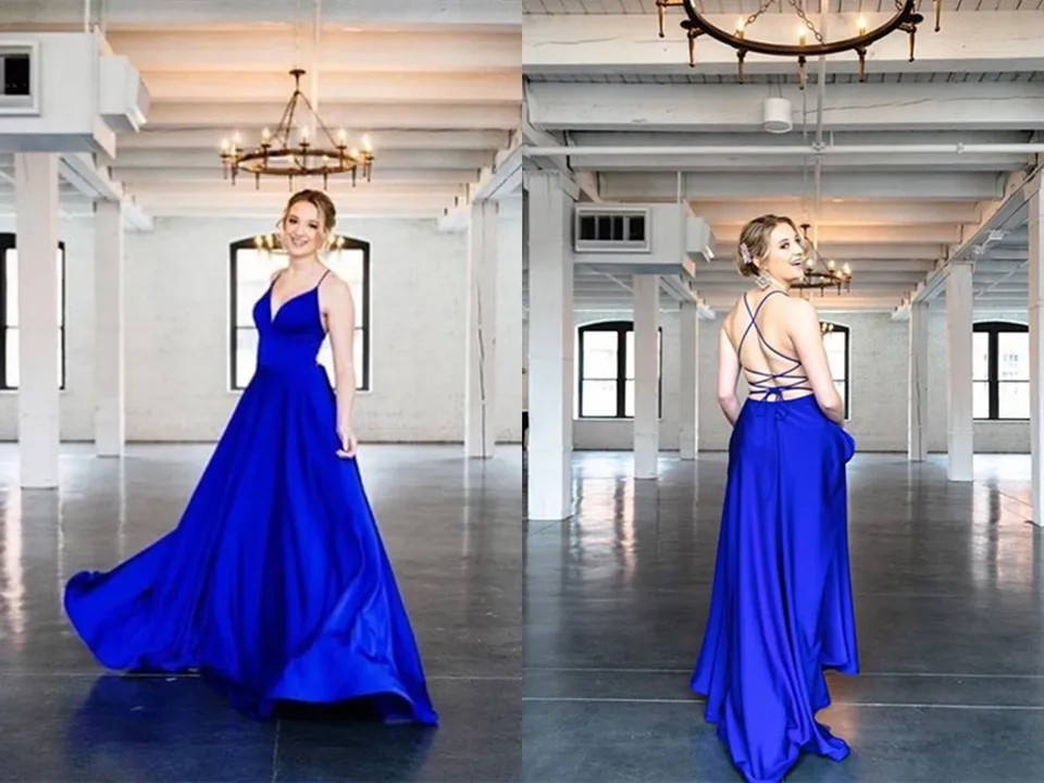 Promfast Chic A Line Spaghetti Straps V Neck Prom Dresses Evening Dresses PFP2104