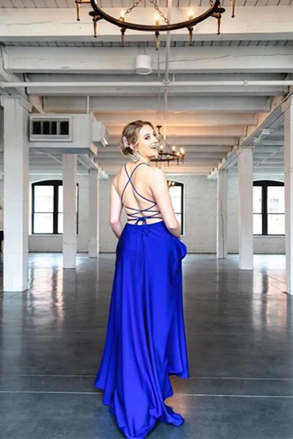 Promfast Chic A Line Spaghetti Straps V Neck Prom Dresses Evening Dresses PFP2104