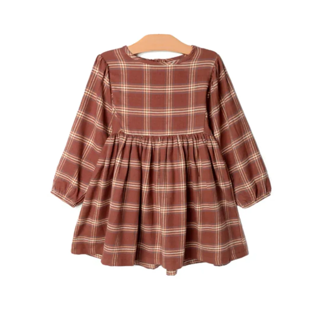 Puff Sleeve Dress - Flannel Rust by City Mouse - FINAL SALE