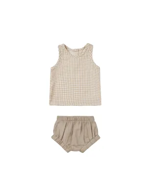 Quincy Mae Oat Gingham Woven Tank   Short Set