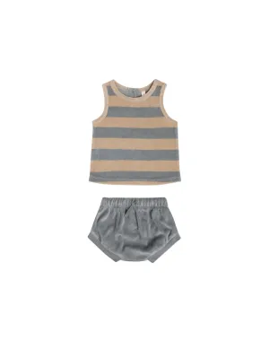 Quincy Mae Ocean   Latte Stripe Terry Tank Set