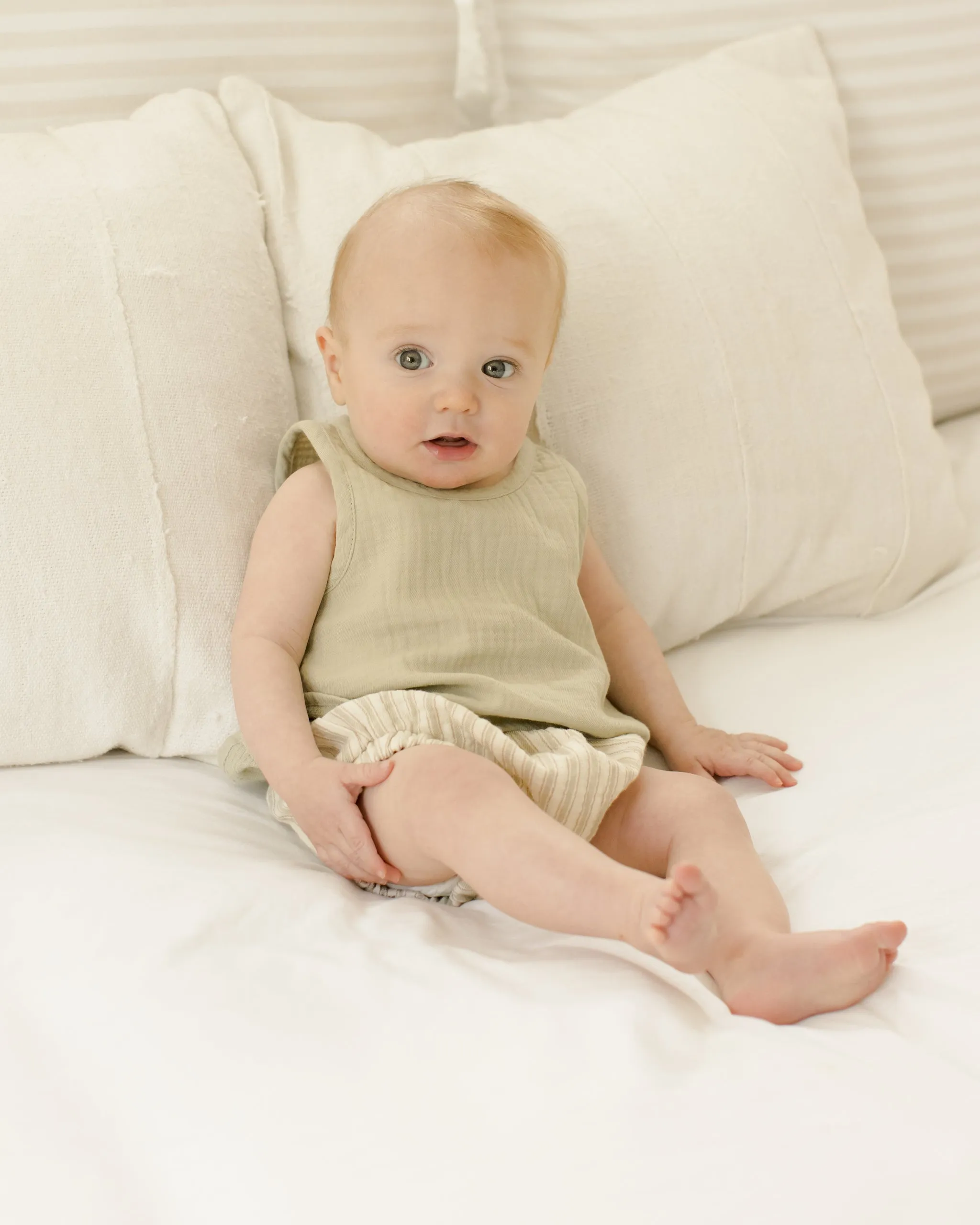 Quincy Mae Sage Stripe Woven Tank   Short Set