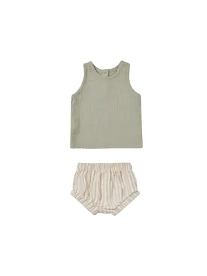 Quincy Mae Sage Stripe Woven Tank   Short Set