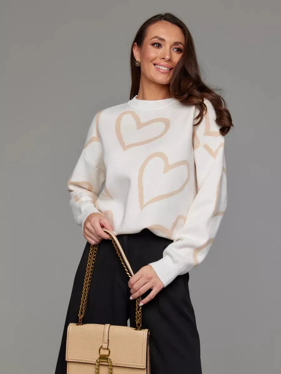 Romantic Casual Heart Print Sweater