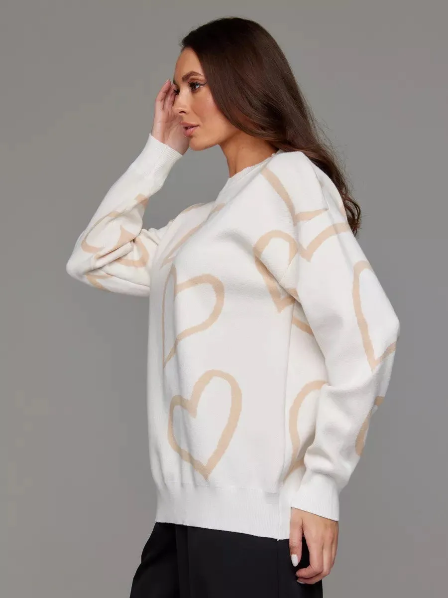 Romantic Casual Heart Print Sweater