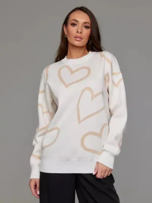 Romantic Casual Heart Print Sweater